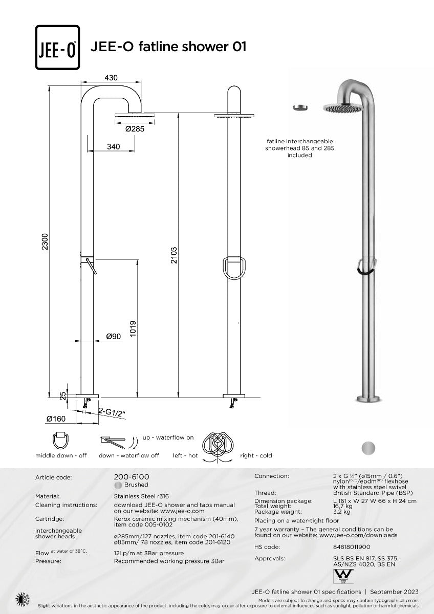 Moderne Vrijstaande Regendouche RVS 316: Luxe voor Binnen en Buiten - Fatline Douche 01