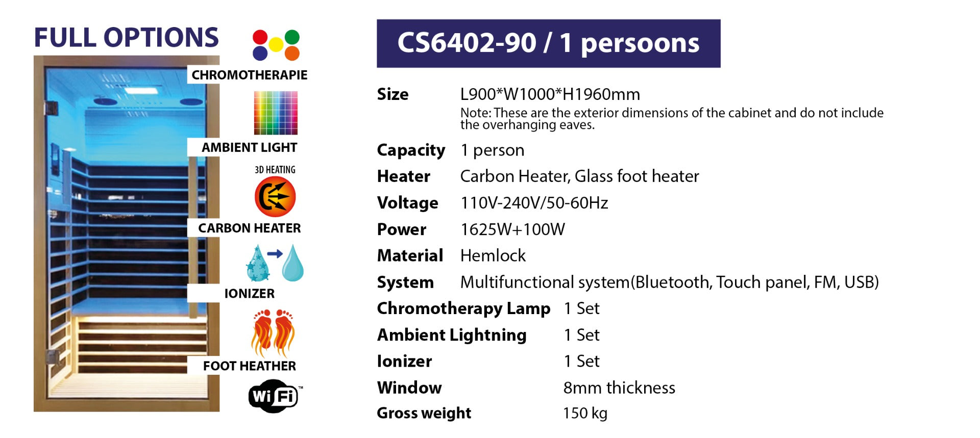 SAUNA-INFRARED 1PERS 90CM