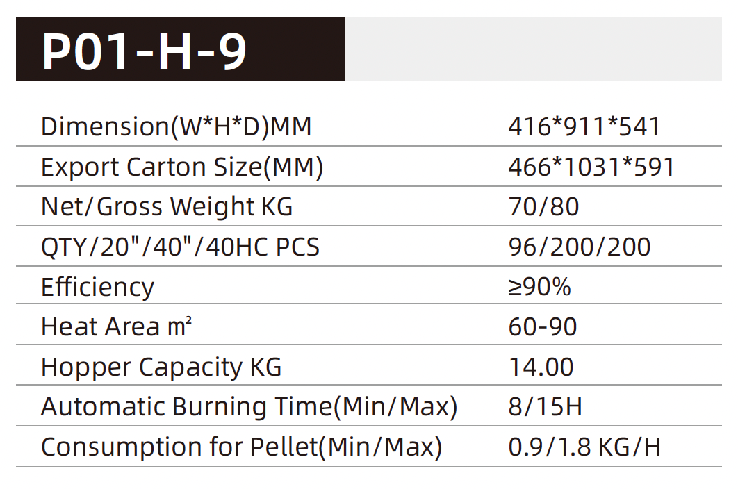 PELLET STOVE P01-H9 9KW