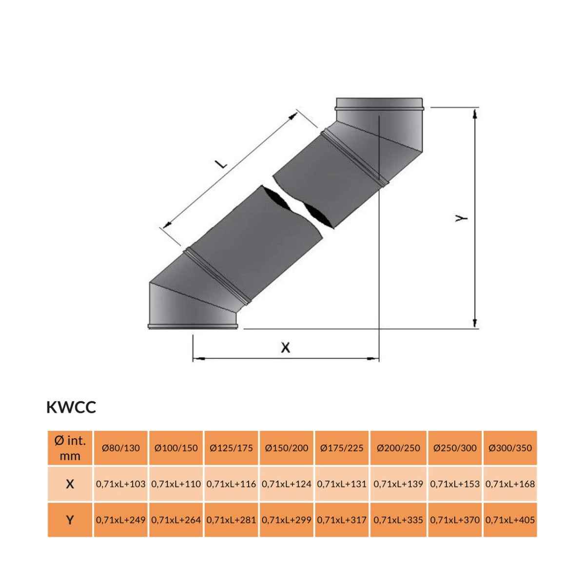 Bocht 45° Ø 150-200 mm Dubbelwandig geïsoleerd RAL9004