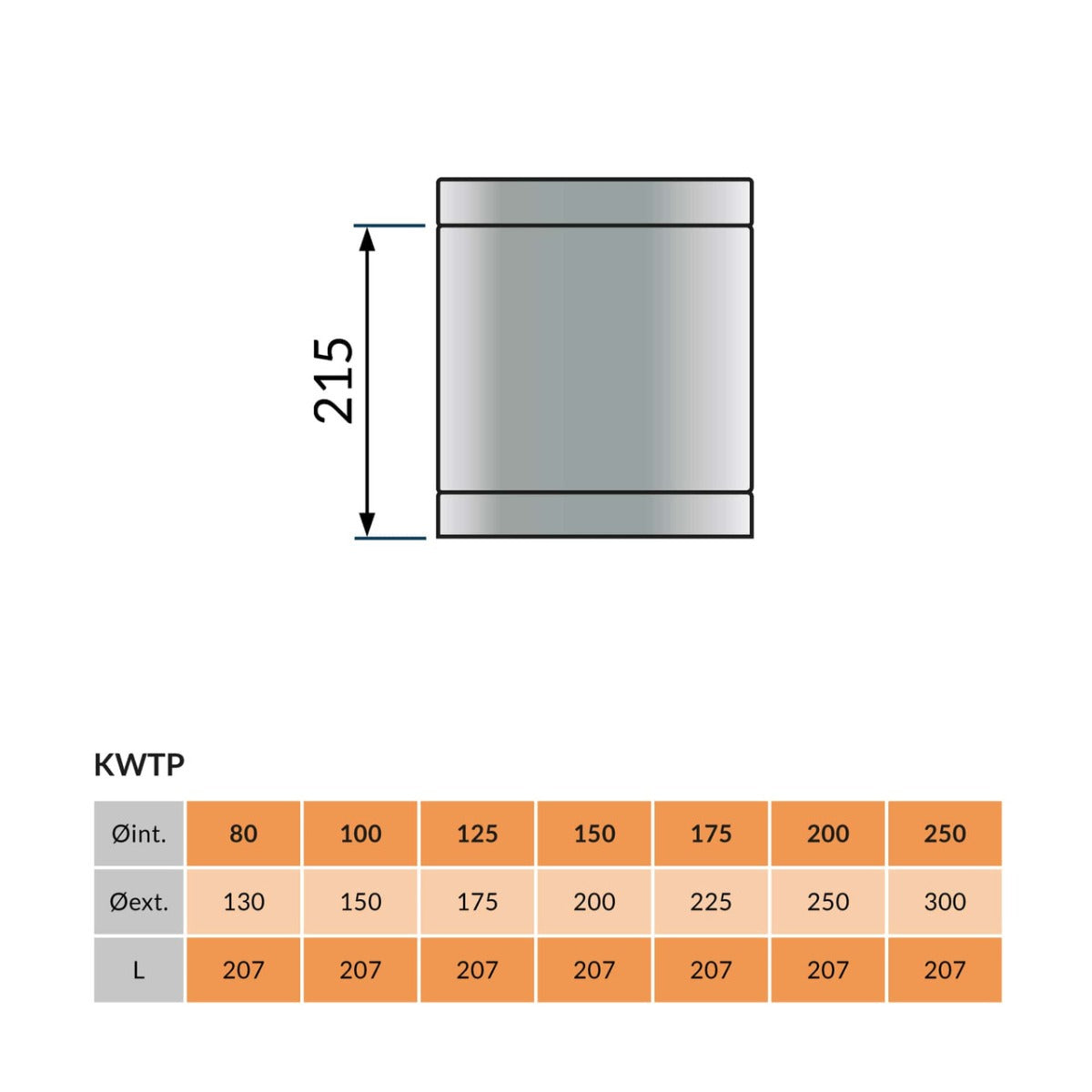 Pijp 25 cm Ø 150-200 mm Dubbelwandig geïsoleerd RAL9004