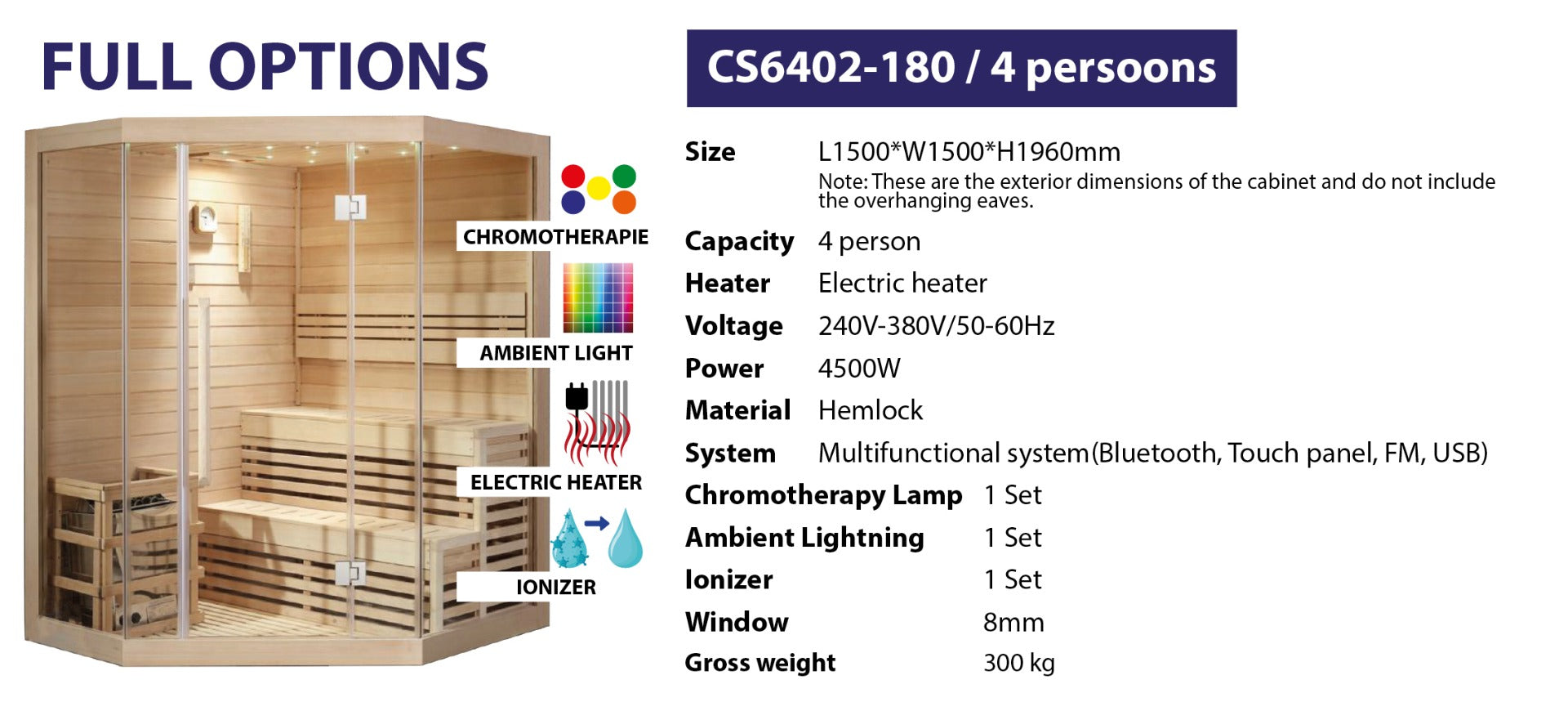 SAUNA-BINNEN 4PERS 150CM HOEK