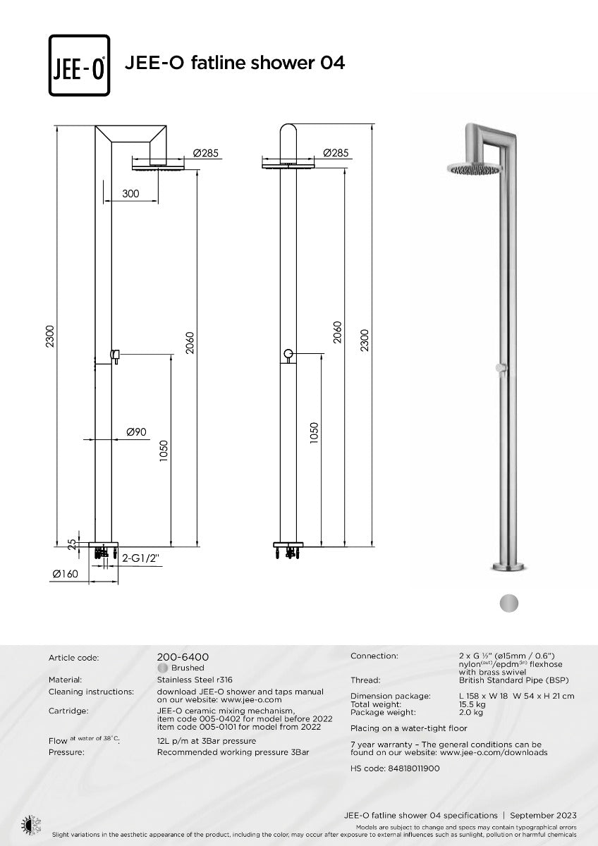 Moderne Vrijstaande Regendouche RVS 316: Luxe voor Binnen en Buiten - Fatline Douche 04