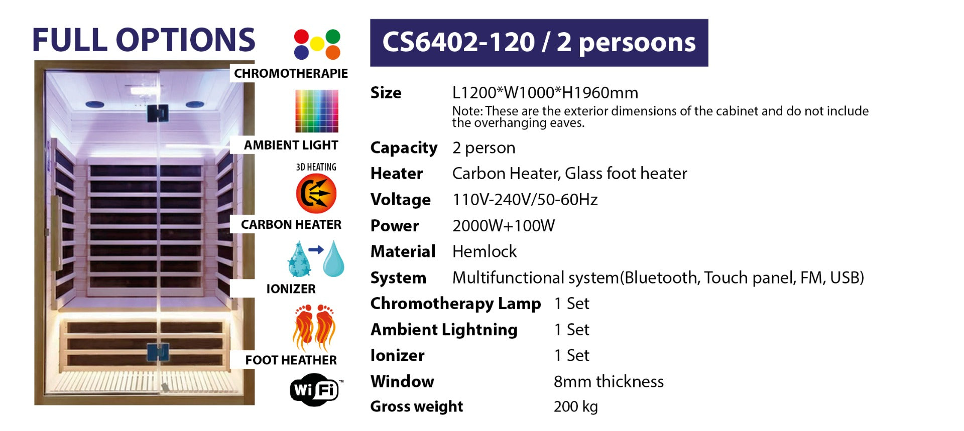 SAUNA-INFRARED 2PERS 120CM