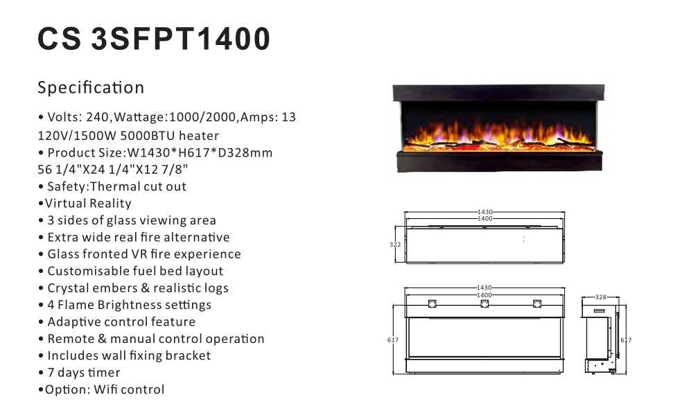 ELEKTRISCHE SFEERHAARD 1400MM INBOUW (incl verw)