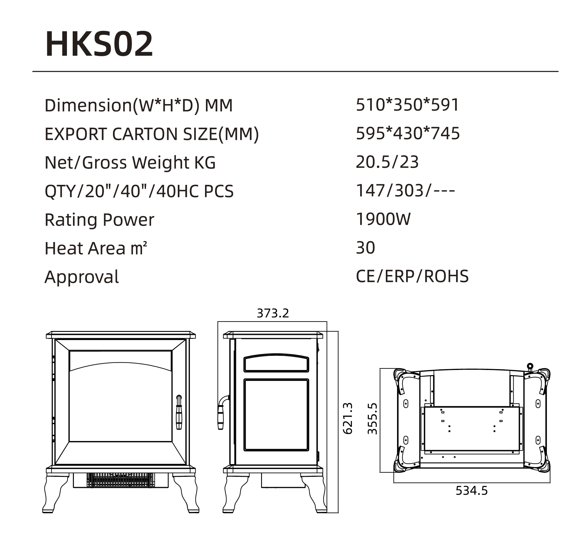 ELECTRIC FIREPLACE HKS-02