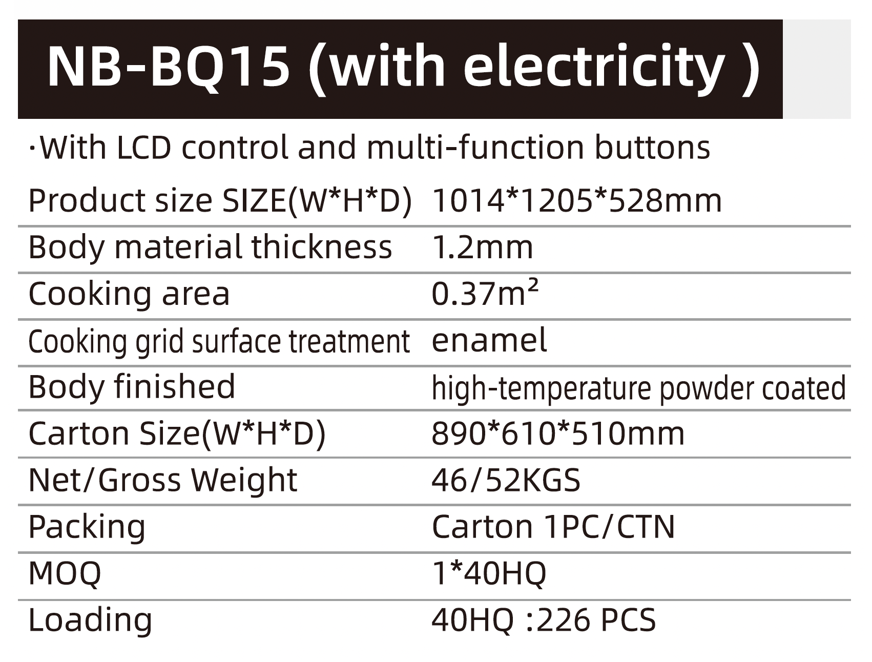 BBQ GRILL NB-BQ15 (ELECTRIC)