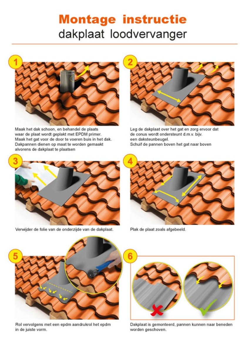 Dakplaat met loodvervanger 20-45° voor EW 200 mm en DW 150-200 mm RAL9004