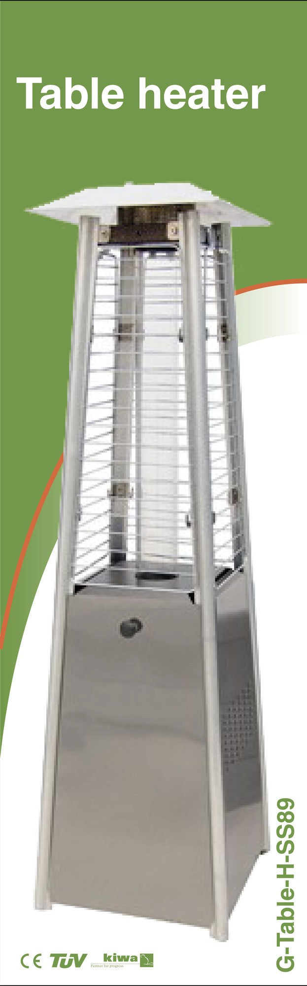 Tafel verwarming Piramide  (RVS 0.89M 3kw)